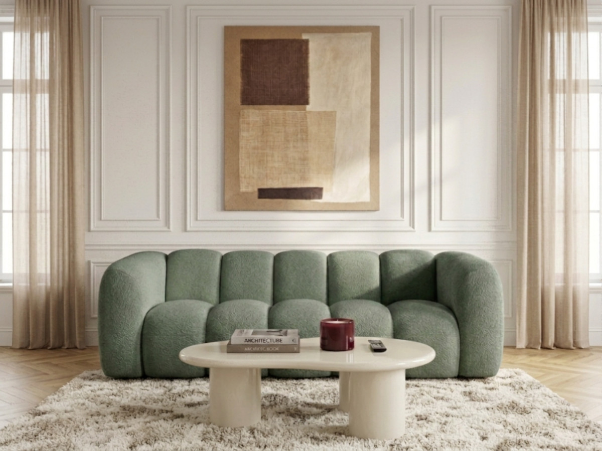 Bobochic Curvy Sofa 3-Sitzer Kunstfell Grün