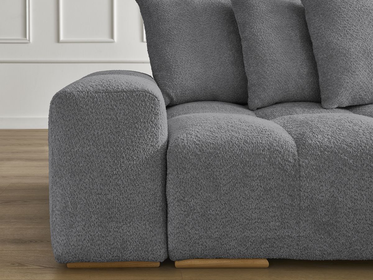 Bobochic Anakin Sofa 3-Sitzer mit Pouf, 6 Kissen Bouclé-Stoff Dunkelgrau