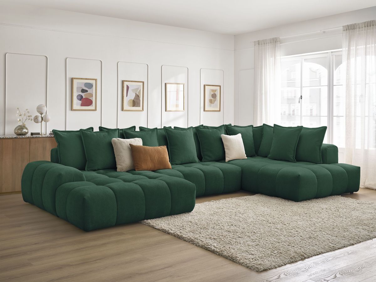 Bobochic Everest Wohnlandschaft, 14 Kissen Strukturstoff Grün Ecke links