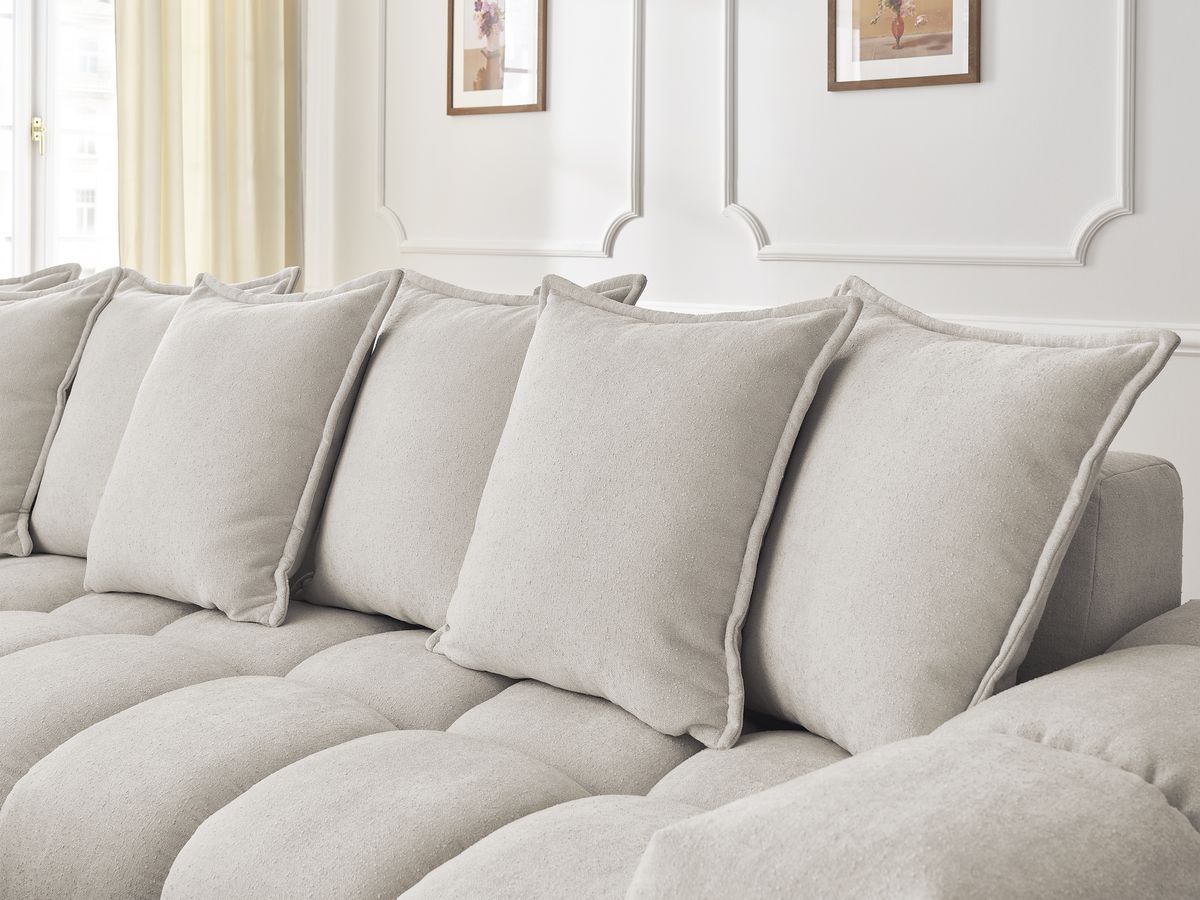Bobochic Everest Ecksofa mit Schlaffunktion und Pouf, 10 Kissen Strukturstoff Beige Ecke links