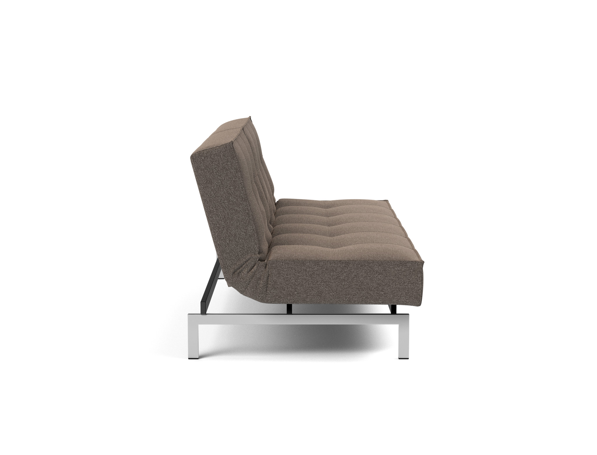 Schlafsofa Splitback Boucle Skandi 530-Taupe Beine Chrom