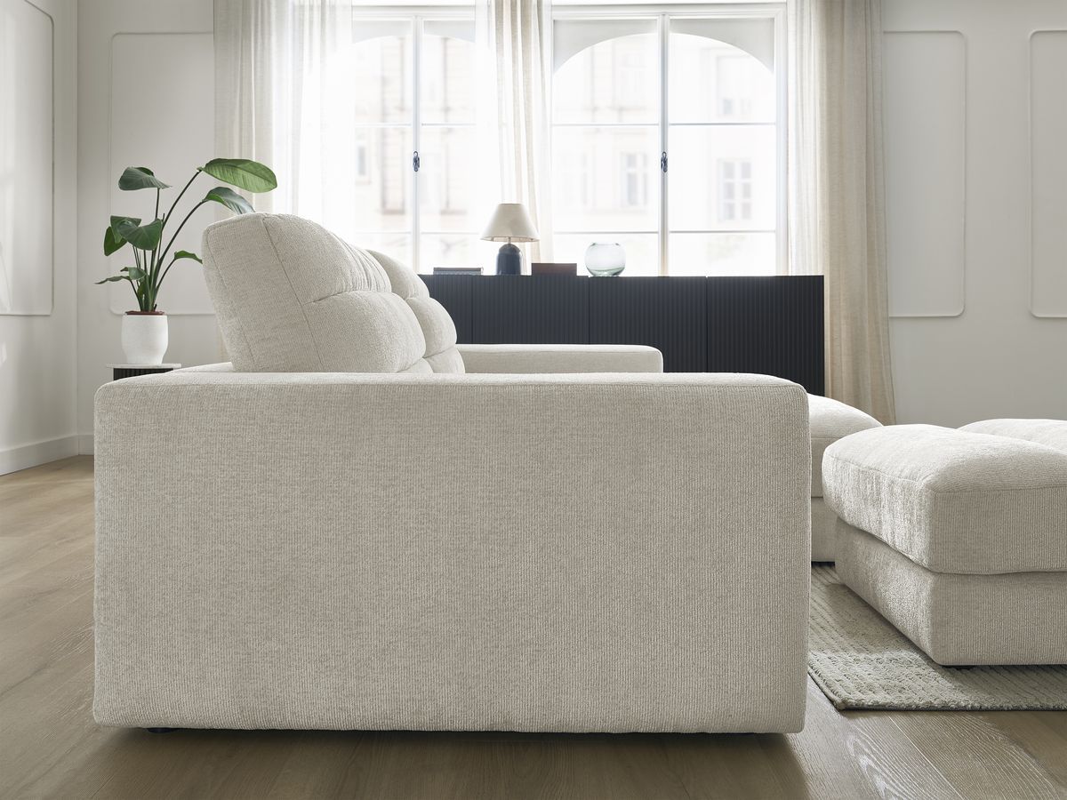 Bobochic Sierra Ecksofa mit Pouf Strukturstoff Beige Ecke rechts