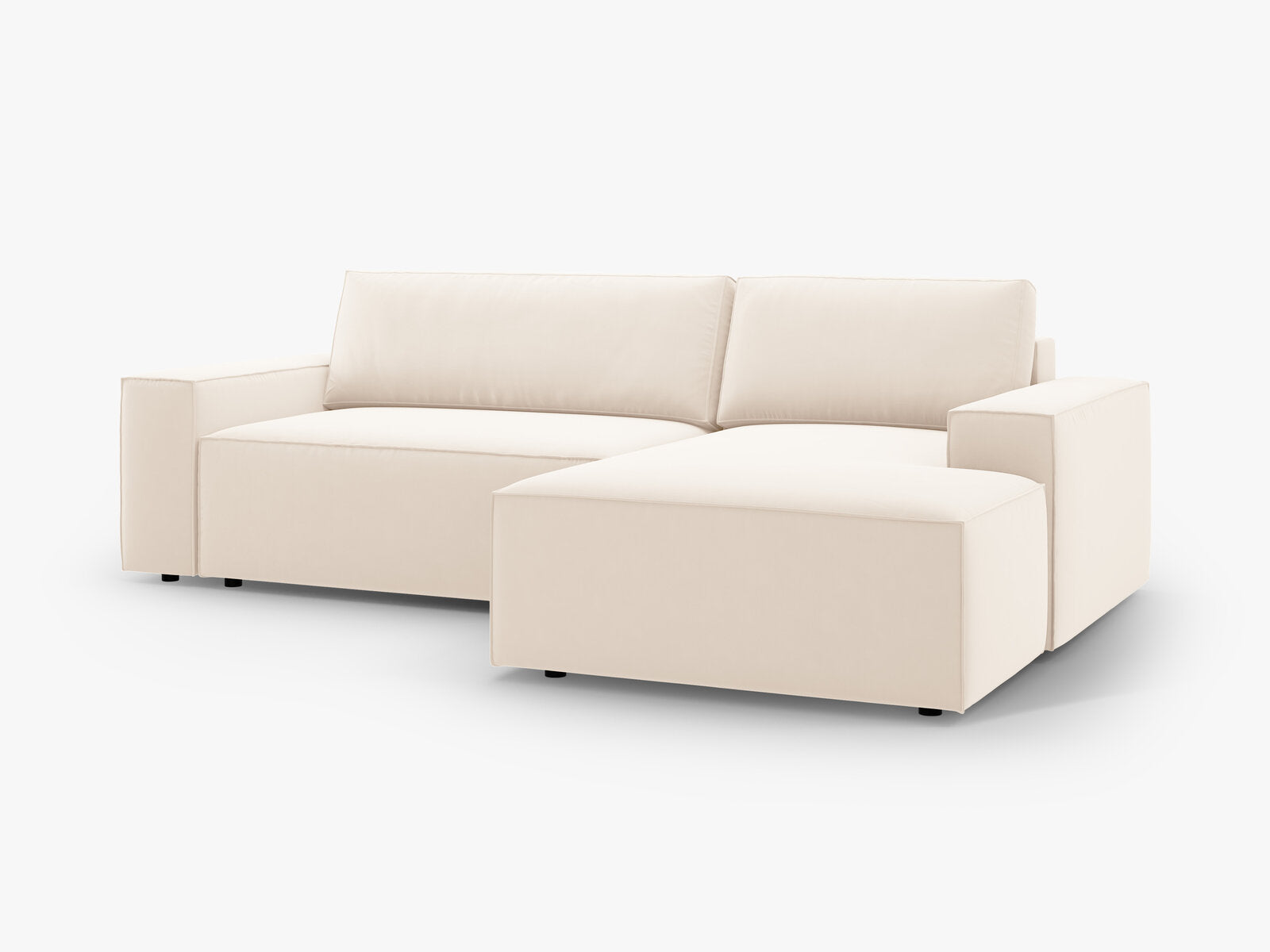Micadoni Schlaf-Ecksofa Jodie 3-Sitzer Rechts Samt Helles Beige