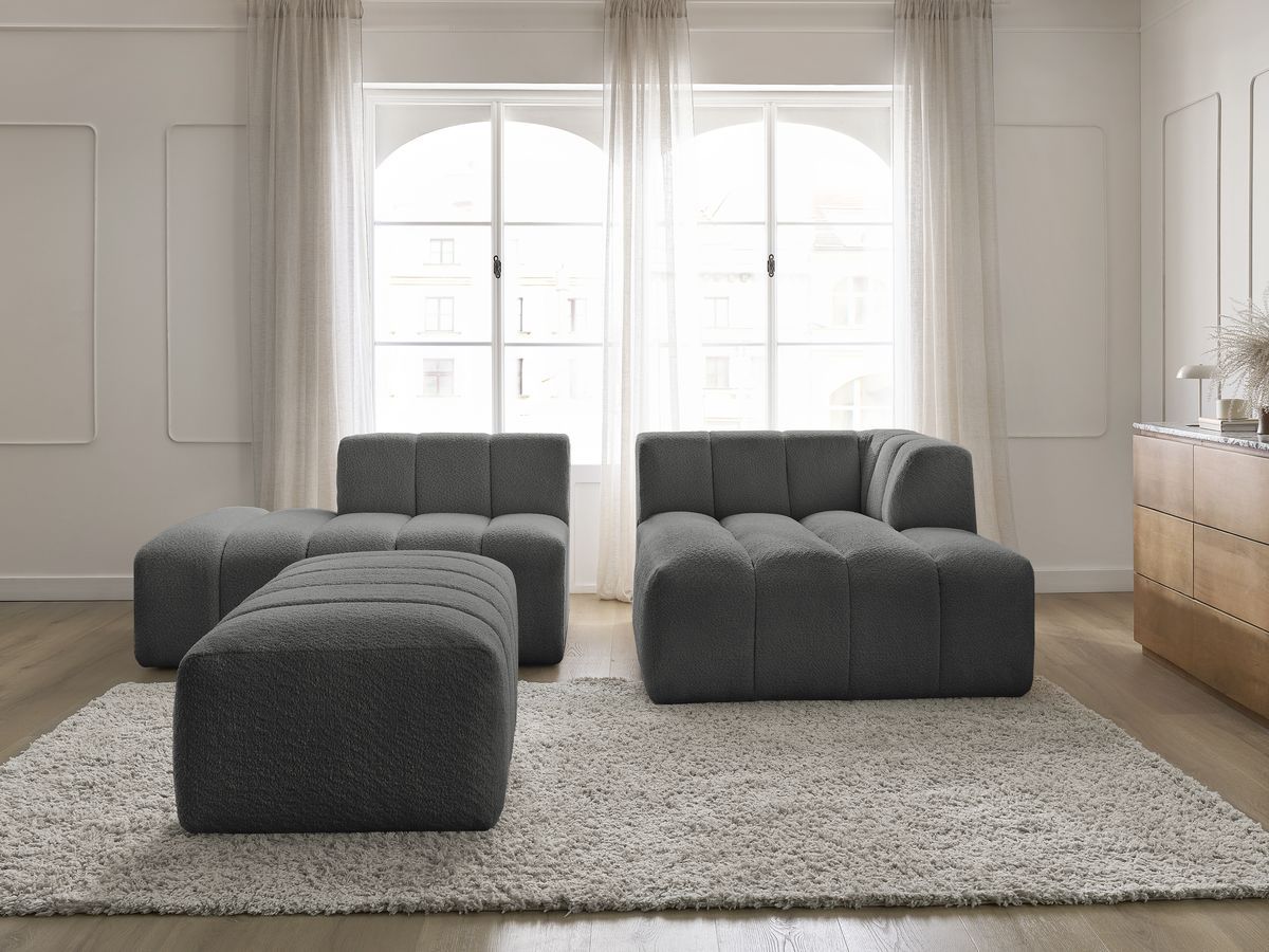 Bobochic Annecy Ecksofa mit Pouf Bouclé-Stoff Dunkelgrau Ecke rechts