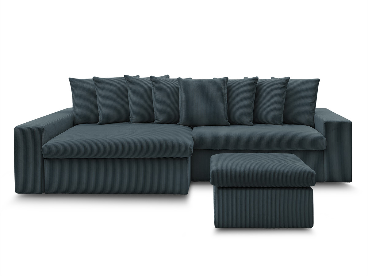 Bobochic Enore Ecksofa mit Pouf Cordsamt Dunkelblau Ecke links