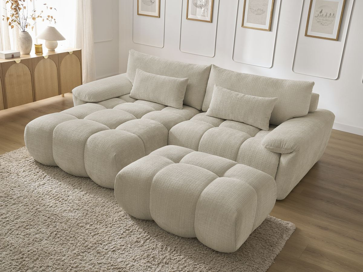 Bobochic Ivane Ecksofa mit Pouf Strukturstoff Beige Ecke links