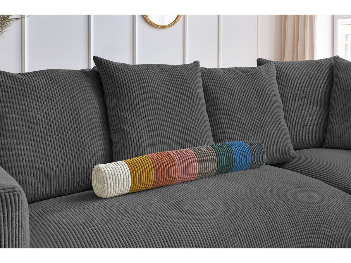 Bobochic Voltaire Ecksofa mit Pouf 268 × 214 cm Cordsamt Dunkelgrau Ecke rechts