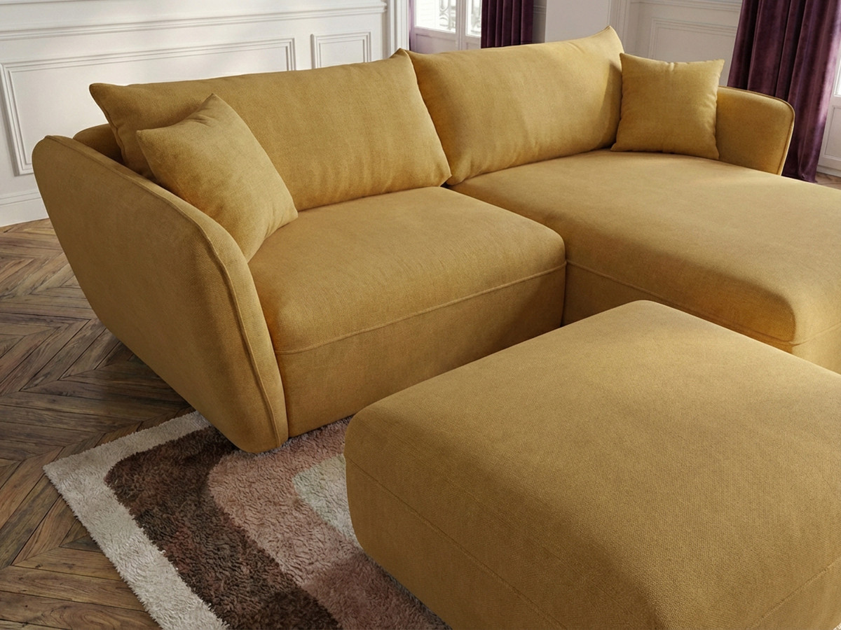 Bobochic Luigi Ecksofa mit Pouf Strukturstoff Gelb Ecke rechts