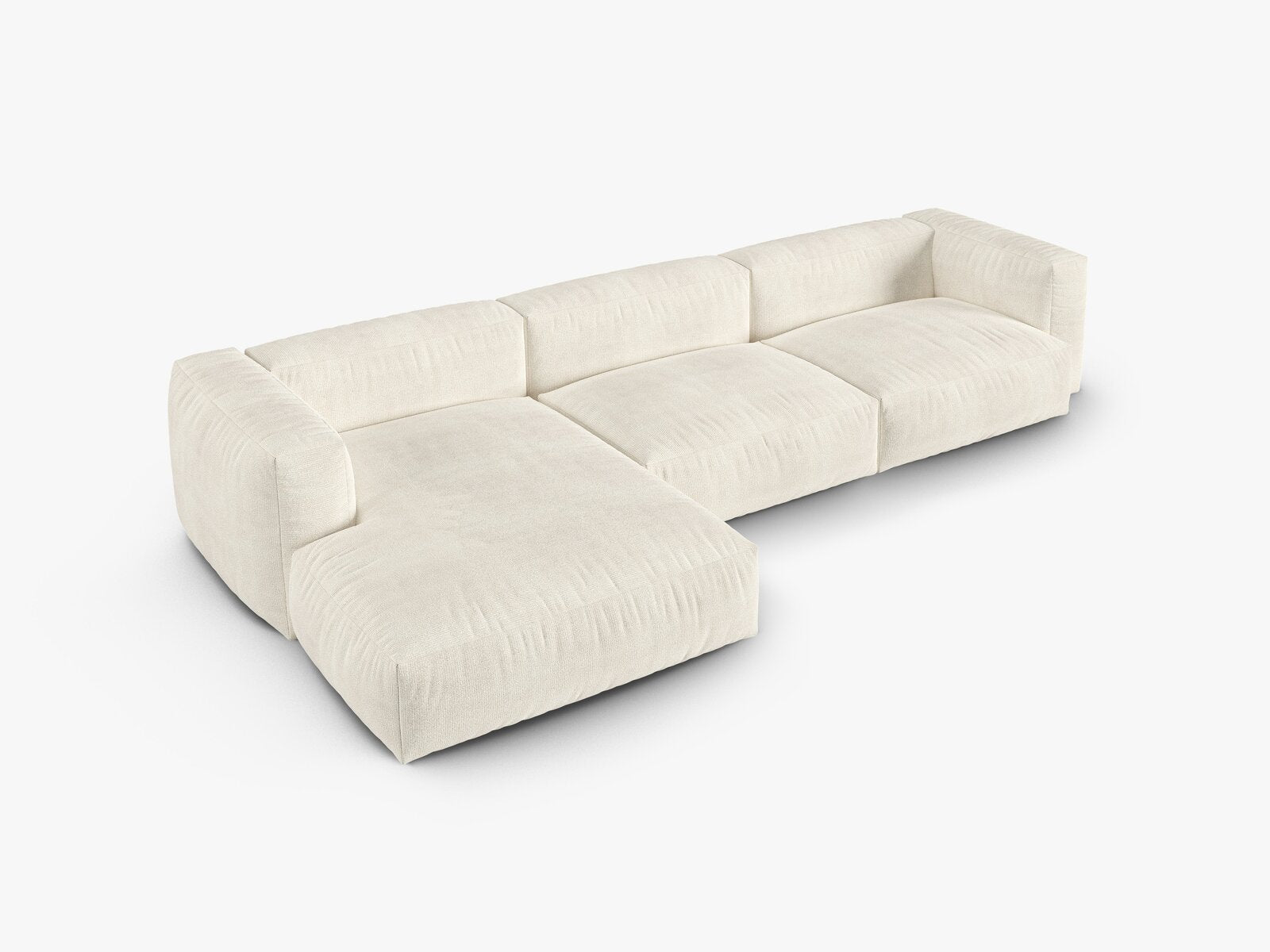 Micadoni Ecksofa Martina 3-Sitzer 90cm Sitztiefe Links Boucle Monet Elfenbein