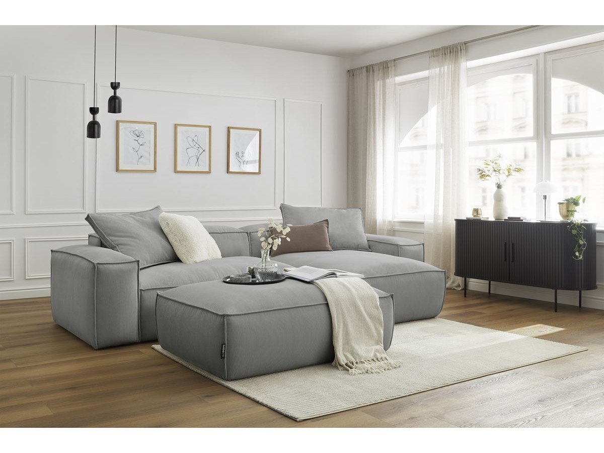 Bobochic Boheme Ecksofa mit Pouf Cordsamt Hellgrau