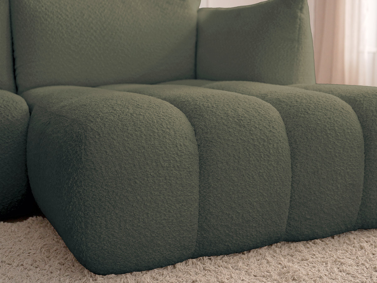 Bobochic Azra Ecksofa mit Pouf 319 × 178 cm Bouclé-Stoff Grün Ecke rechts