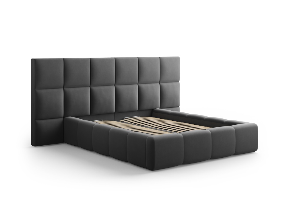 Cosmopolitan Design Stauraumbett mit doppeltem Kopfteil Livigno 140x200 Samt Bluvel Grau