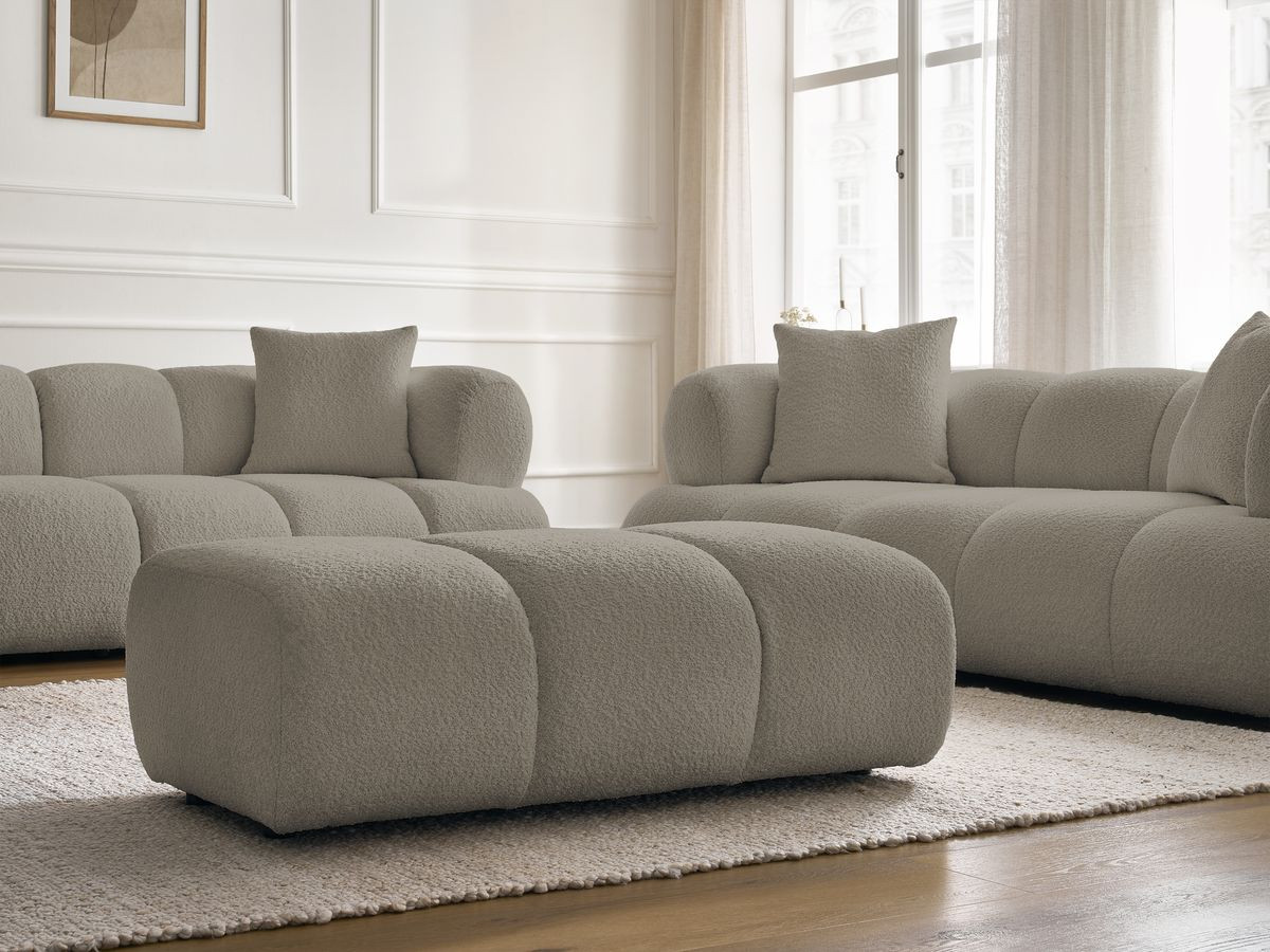 Bobochic Pamira Sofa 5-Sitzer mit Pouf Bouclé-Stoff Taupe