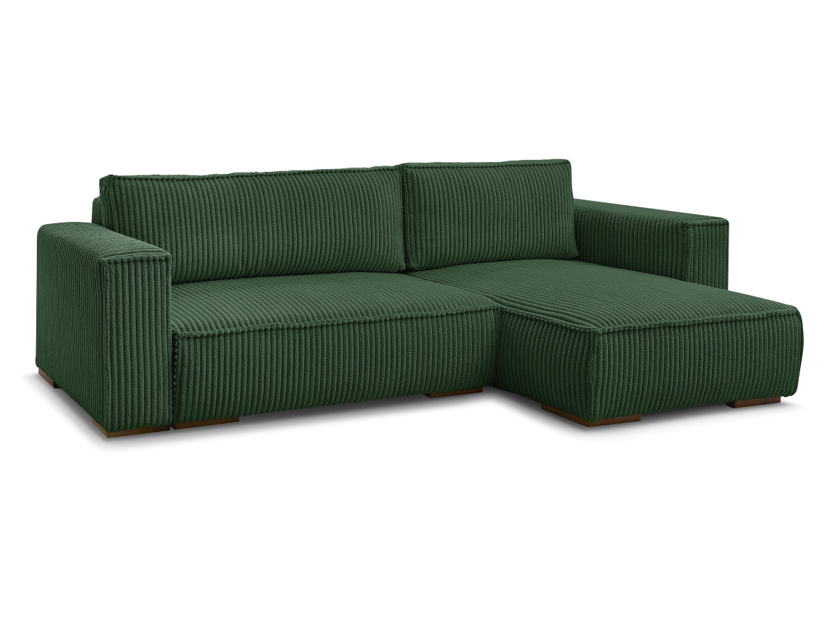 Bobochic Chelsea Ecksofa mit Schlaffunktion und Bettkasten Breitcord weich Grün
