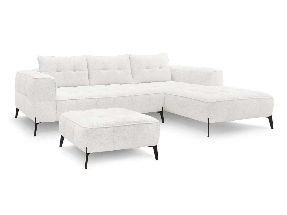 Bobochic Anis Ecksofa mit Pouf Bouclé-Stoff Weiß Ecke rechts