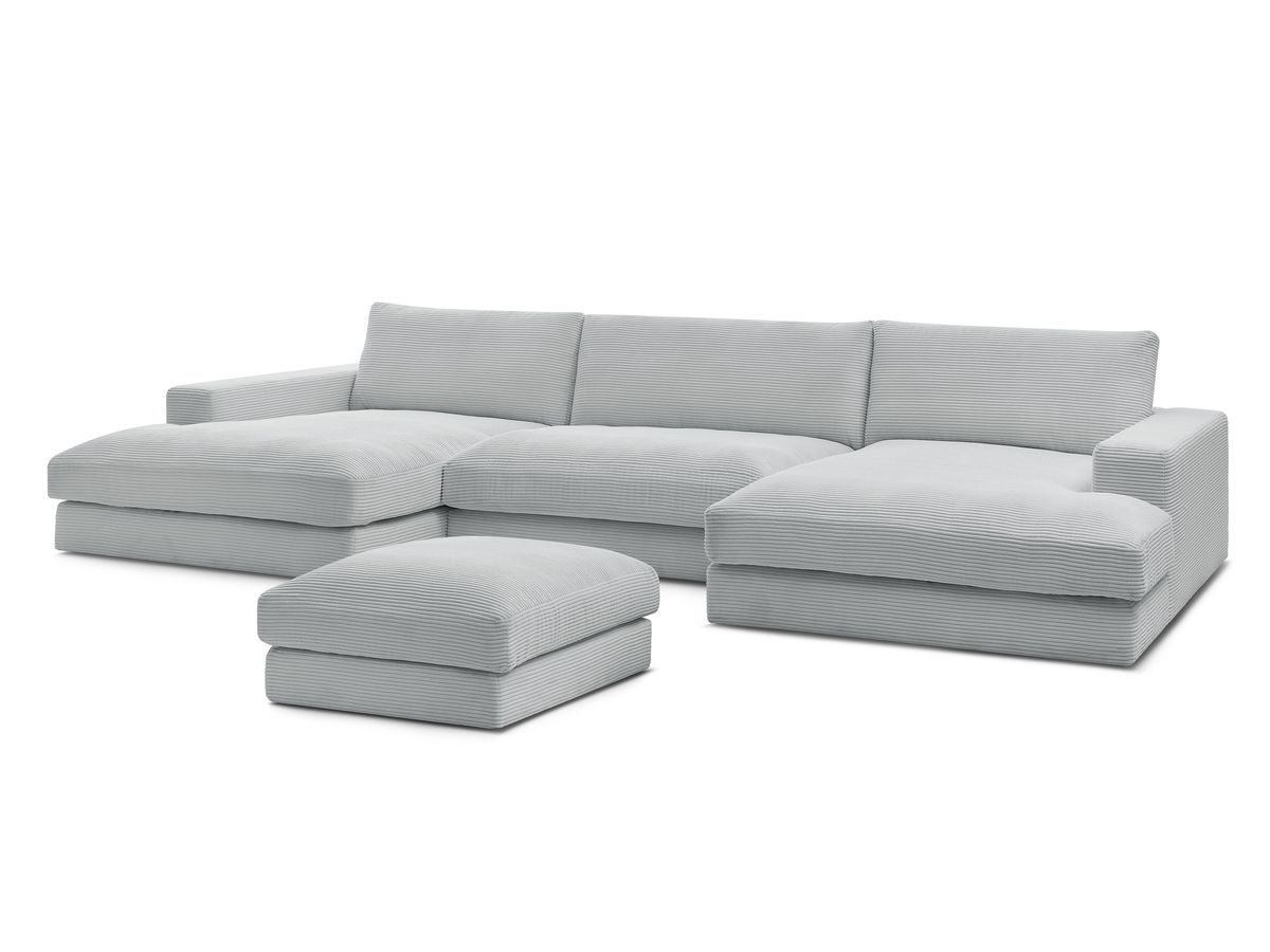 Bobochic Leonard Wohnlandschaft mit Pouf 404 × 159 cm Cordsamt Hellgrau