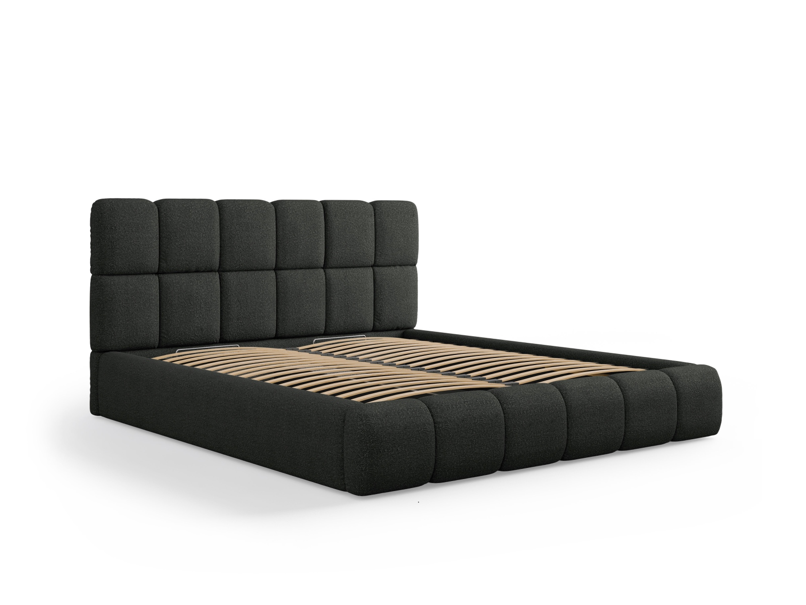 Micadoni Stauraumbett mit Kopfteil Bellis Boucle Baloo Schwarz 200x200