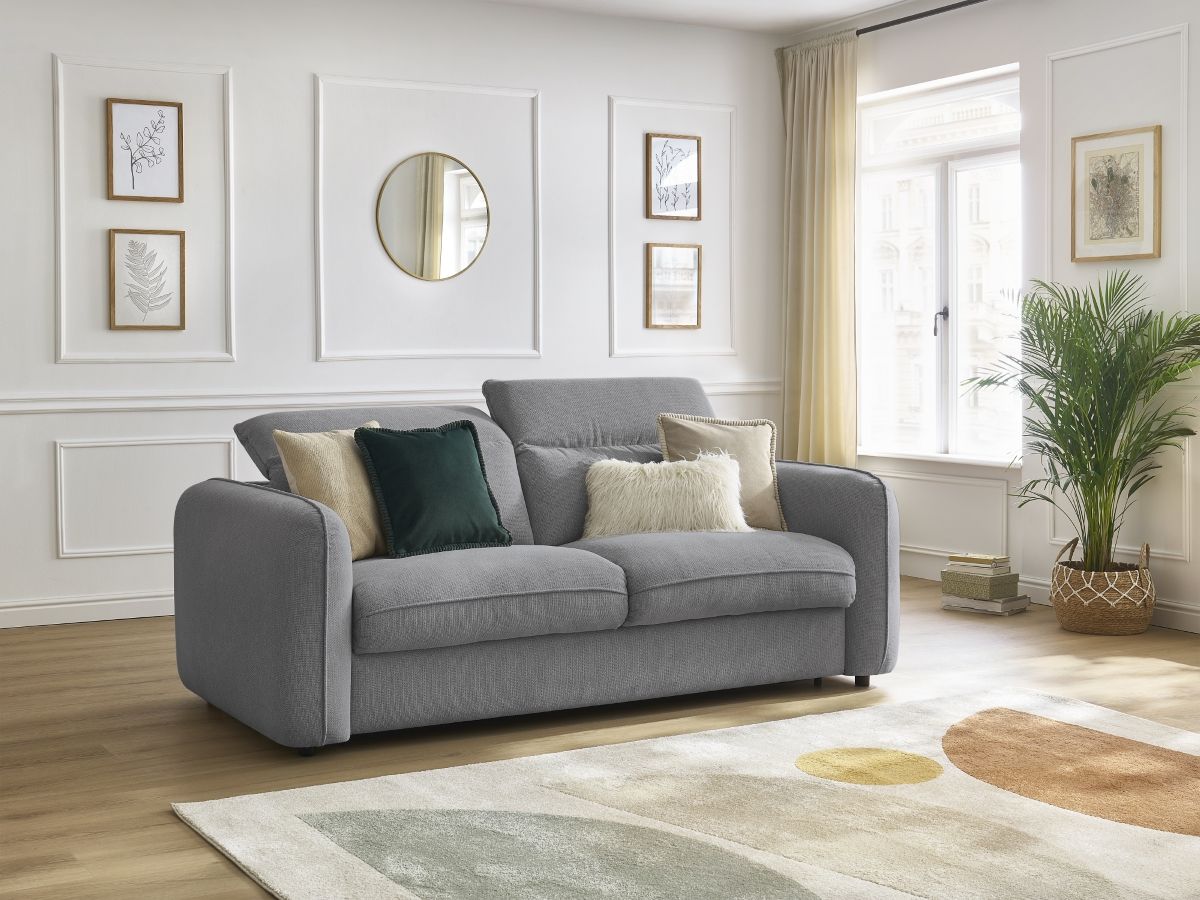 Bobochic Achille Schlafsofa 3-Sitzer Melange-Stoff Hellgrau, Liegefläche 160 × 200 cm