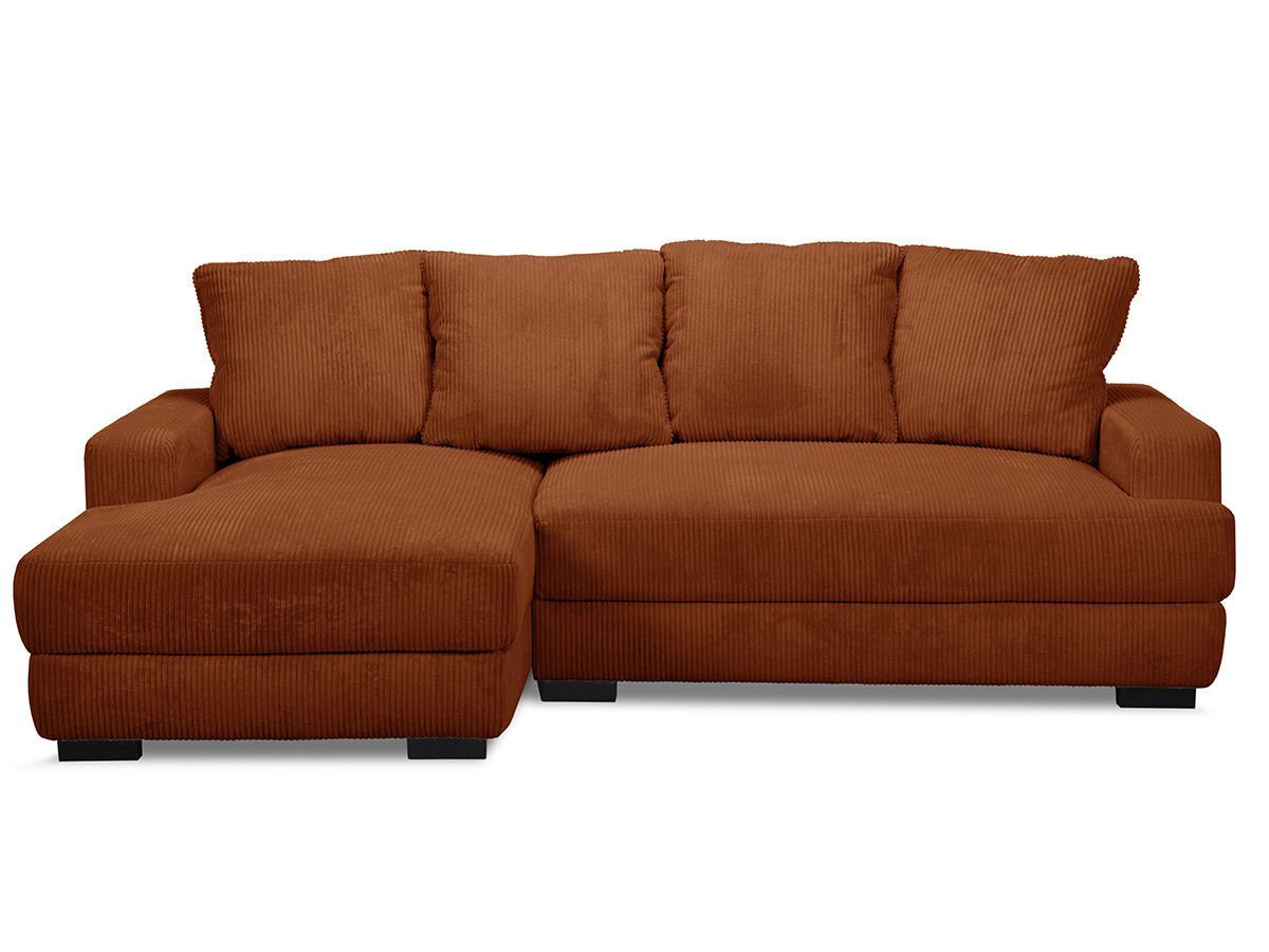Bobochic Campi Ecksofa mit Schlaffunktion und Bettkasten Cordsamt Orange Ecke links