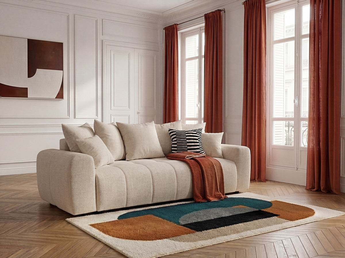 Bobochic Roxelane Schlafsofa 3-Sitzer mit Bettkasten Melange-Stoff Beige
