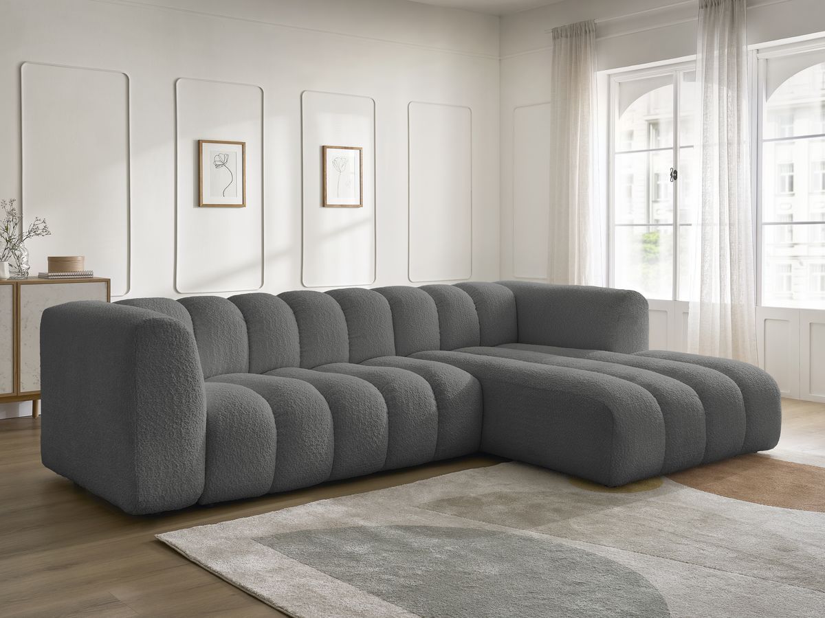 Bobochic Talia Ecksofa Bouclé-Stoff Dunkelgrau Ecke rechts