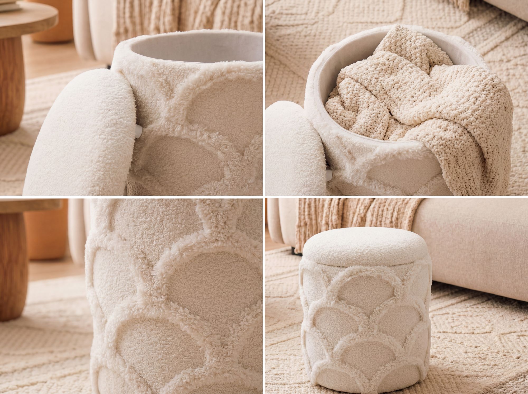 Sitzhocker Vanvikan Stoff Creme Ø 40 cm