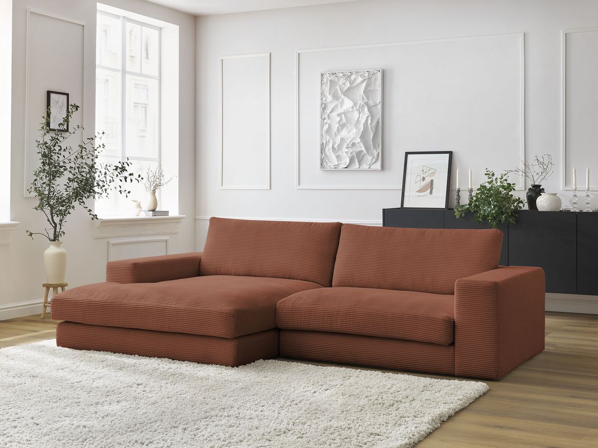 Bobochic Leonard Ecksofa 234 × 159 cm Cordsamt Orange Ecke links