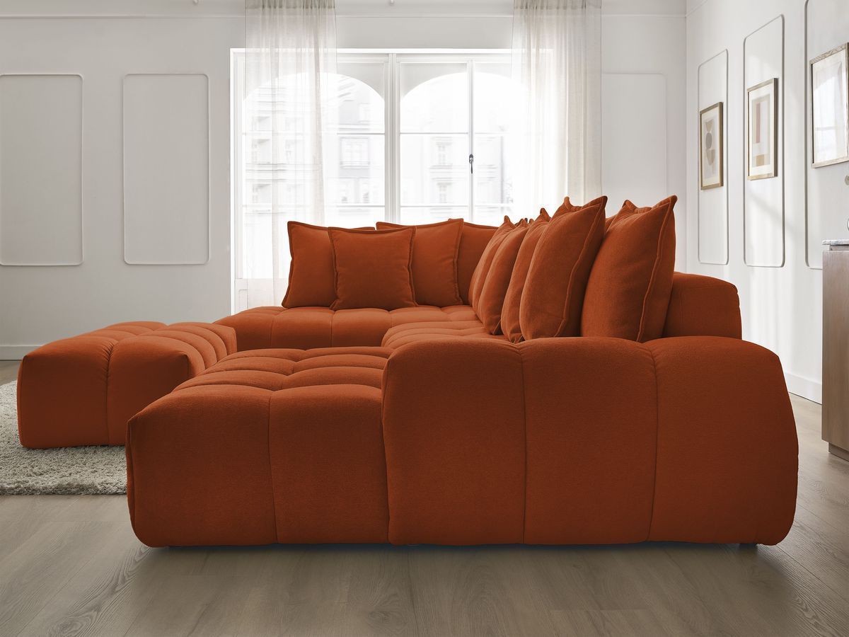 Bobochic Everest Wohnlandschaft mit Pouf, 14 Kissen Strukturstoff Orange Ecke rechts