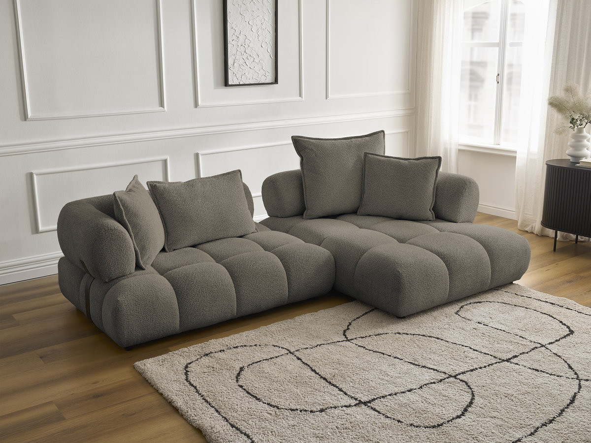 Bobochic Alya Ecksofa Bouclé-Stoff Taupe Ecke rechts
