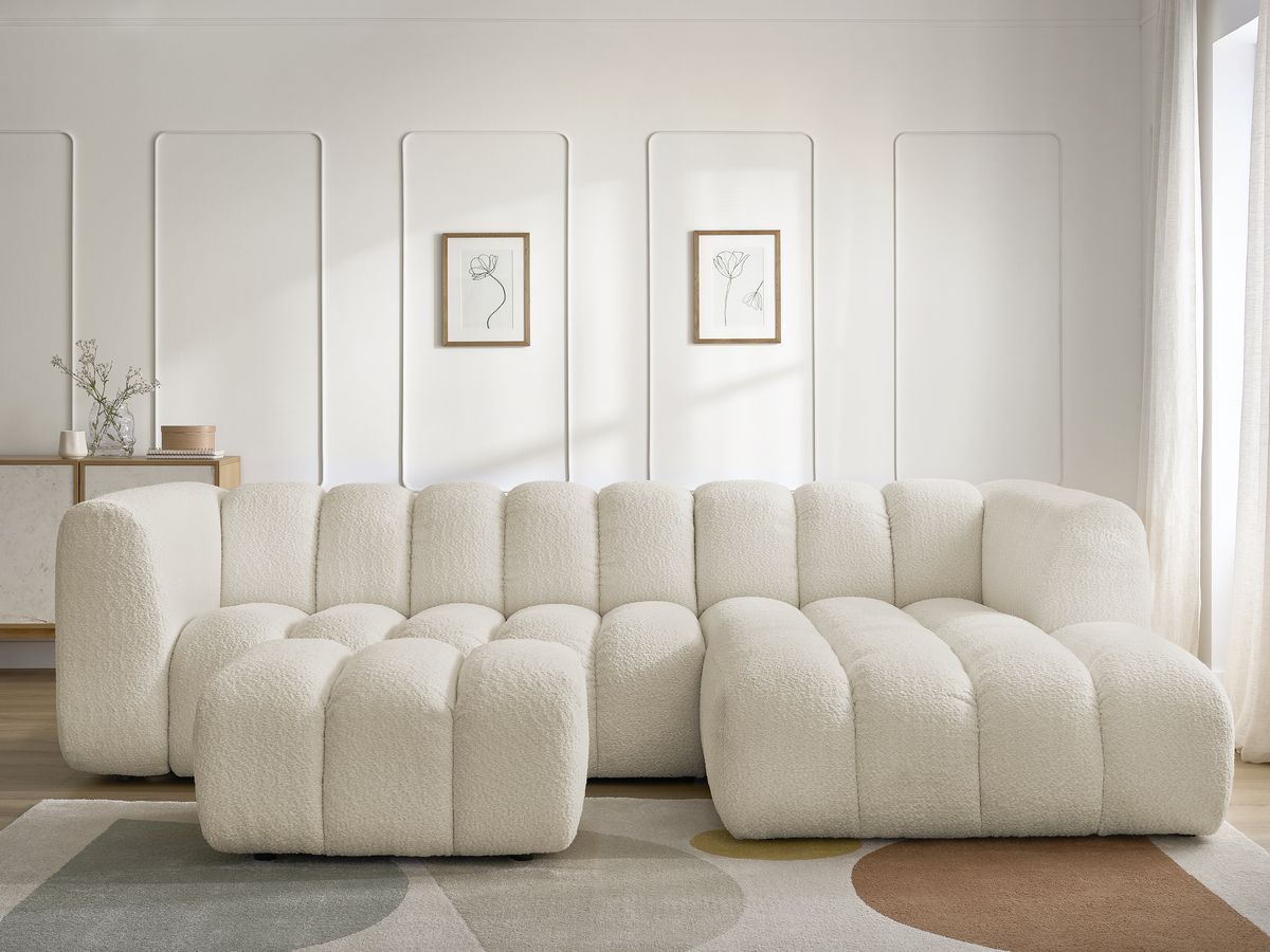 Bobochic Talia Ecksofa mit Pouf Bouclé-Stoff Beige Ecke rechts