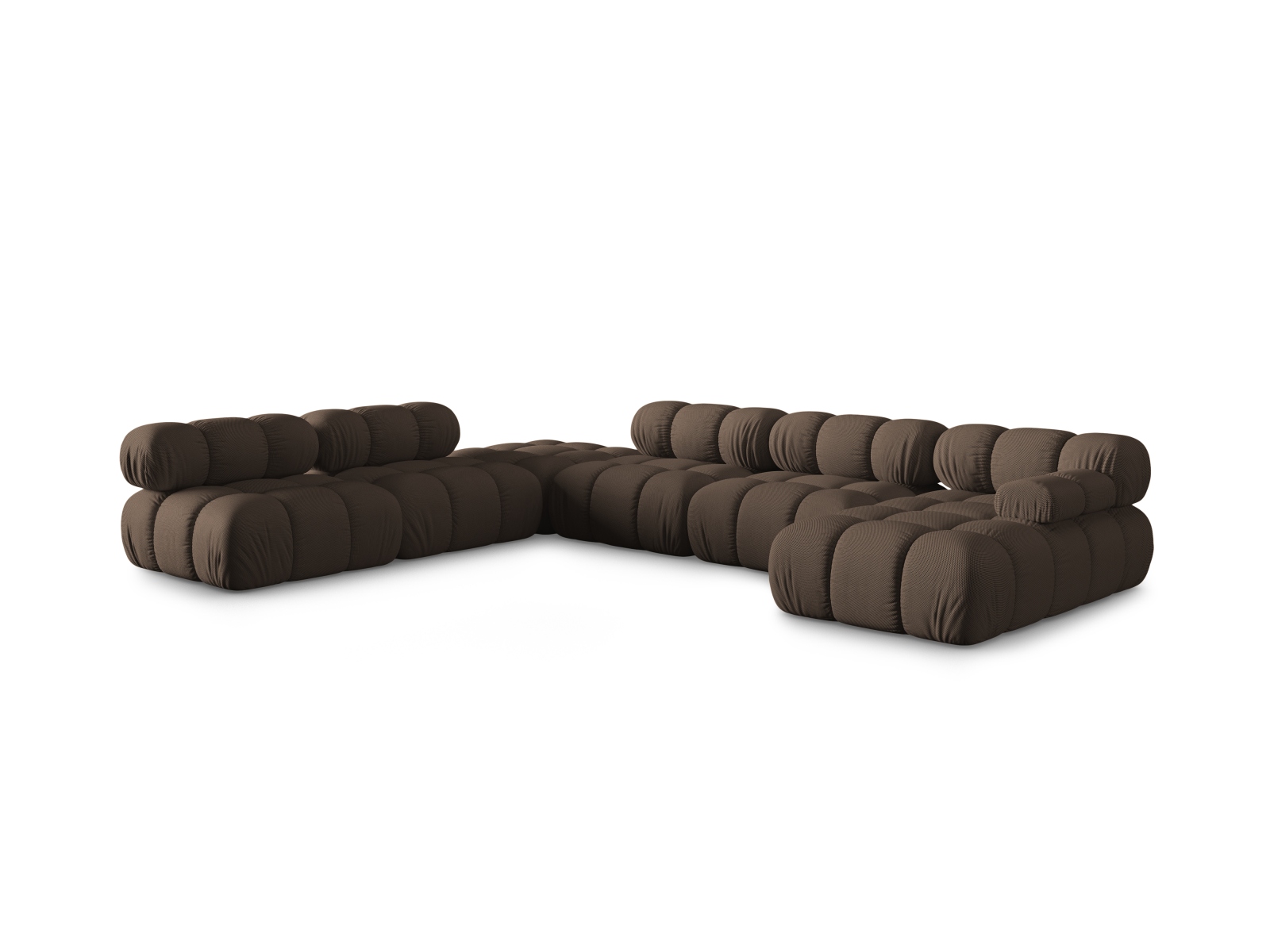 Micadoni Modulares Panorama Ecksofa Bellis 7-Sitzer Links 3D-Stoff Sonic Braun