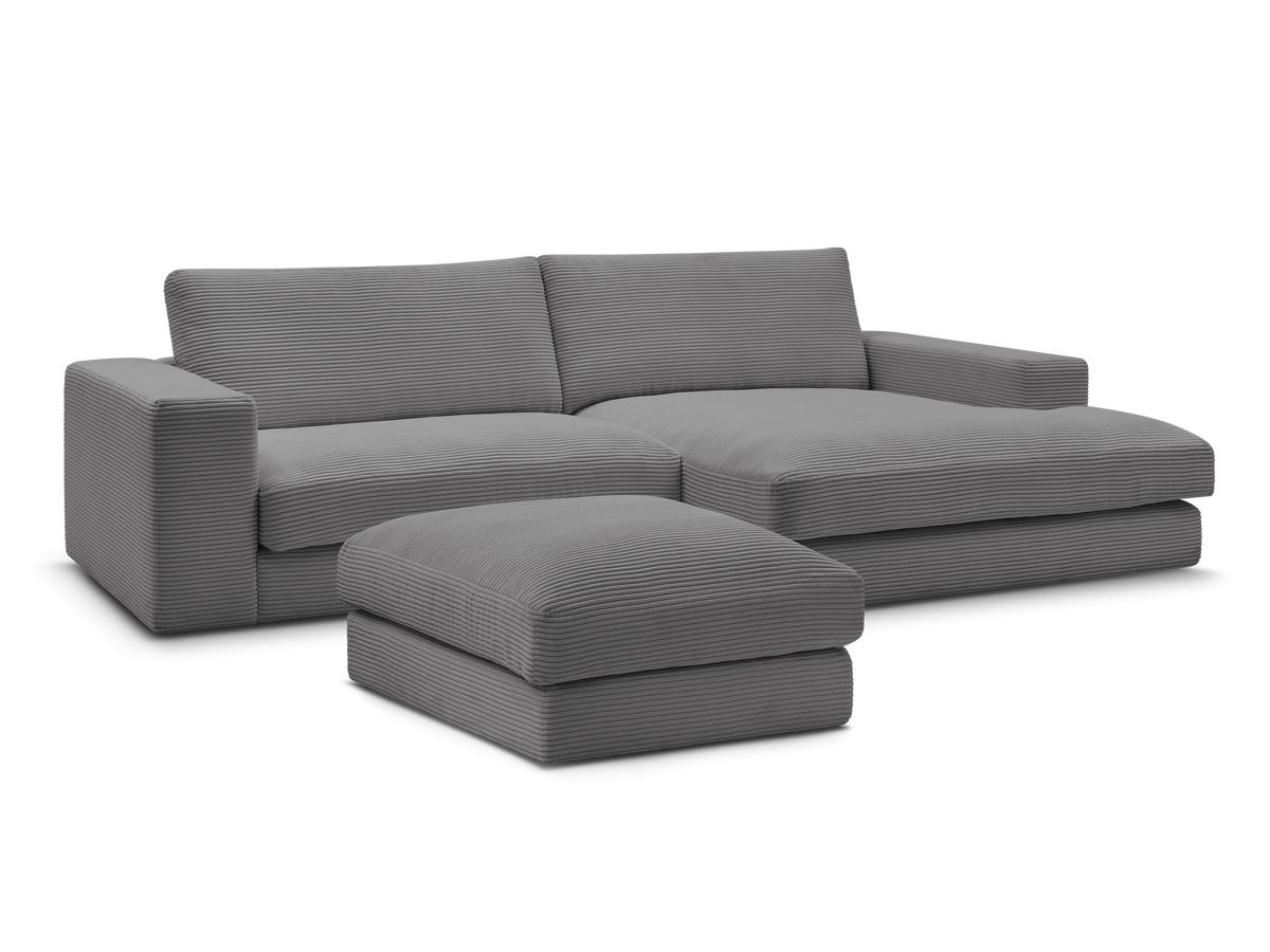 Bobochic Leonard Ecksofa mit Pouf 234 × 159 cm Cordsamt Dunkelgrau Ecke rechts