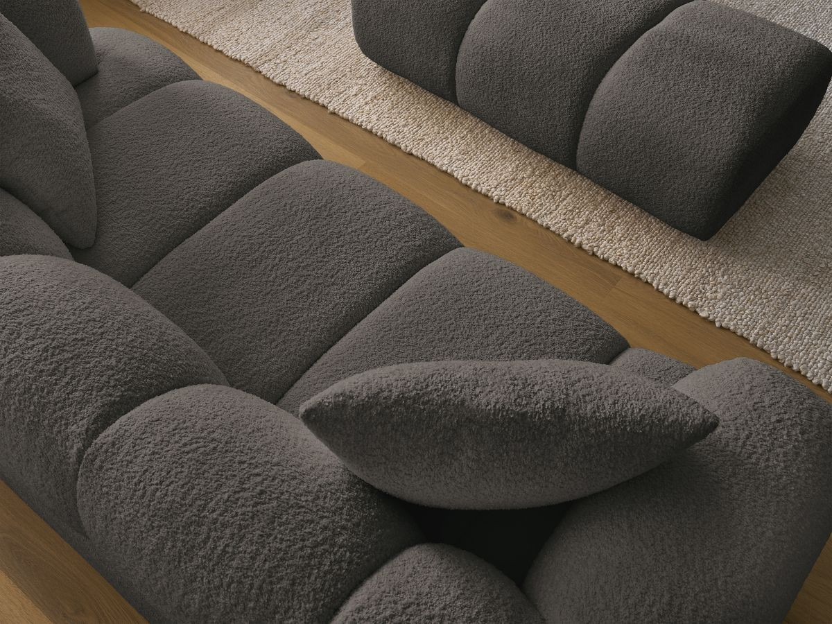 Bobochic Pamira Sofa 2-Sitzer mit Pouf Bouclé-Stoff Braun