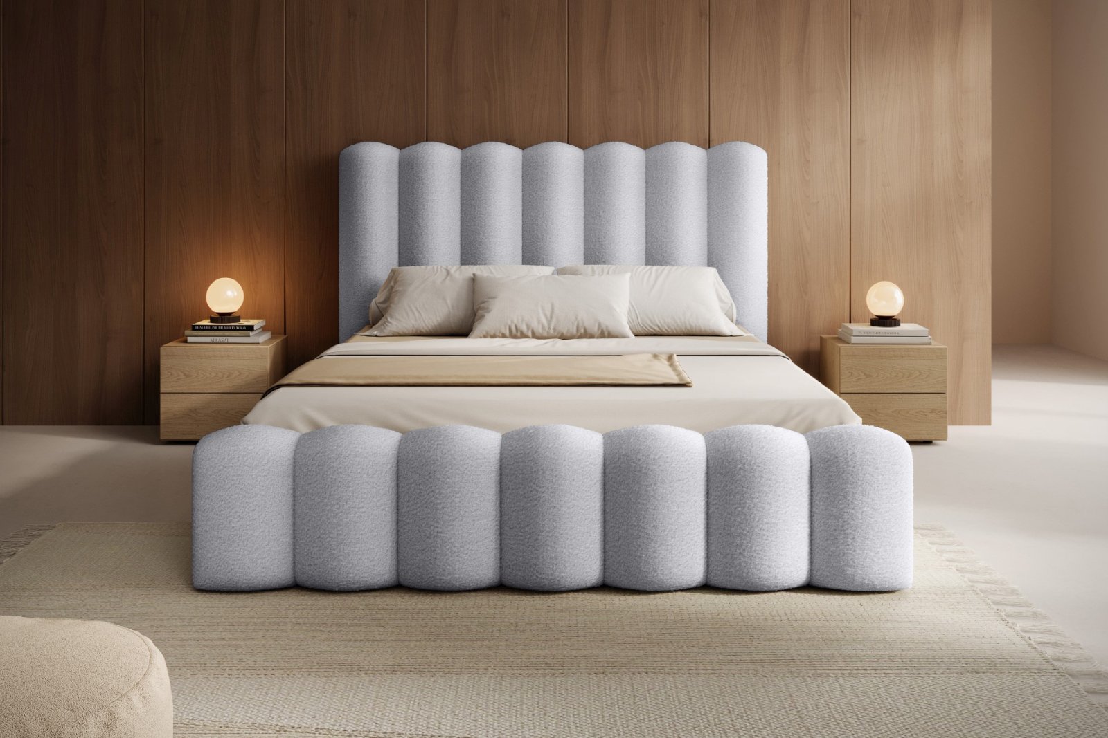 Polsterbett Laro Boucle 140x200 mit Holzrahmen Euphoria 17 Dove
