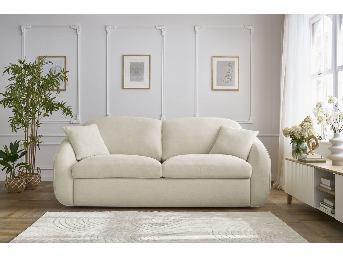 Bobochic Cezanne Schlafsofa 3-Sitzer Stoff Beige, Liegefläche 140 × 194 cm