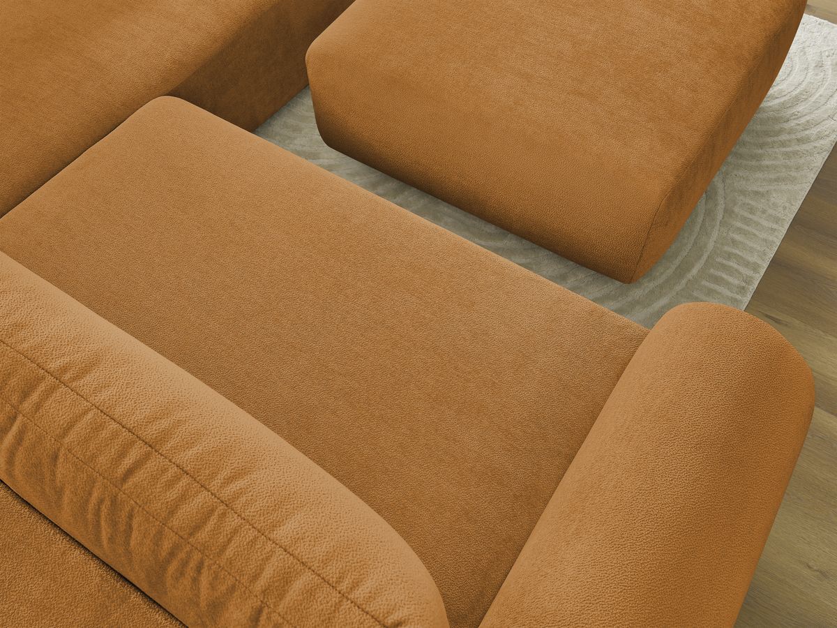 Bobochic Lucien Ecksofa mit Schlaffunktion und Bettkasten und Pouf 296 × 198 cm Stoff Gelb Ecke rechts