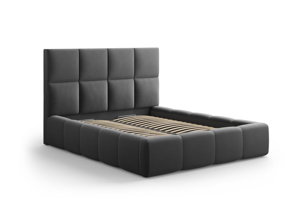 Cosmopolitan Design Stauraumbett mit Kopfteil Livigno 200x200 Samt Bluvel Grau