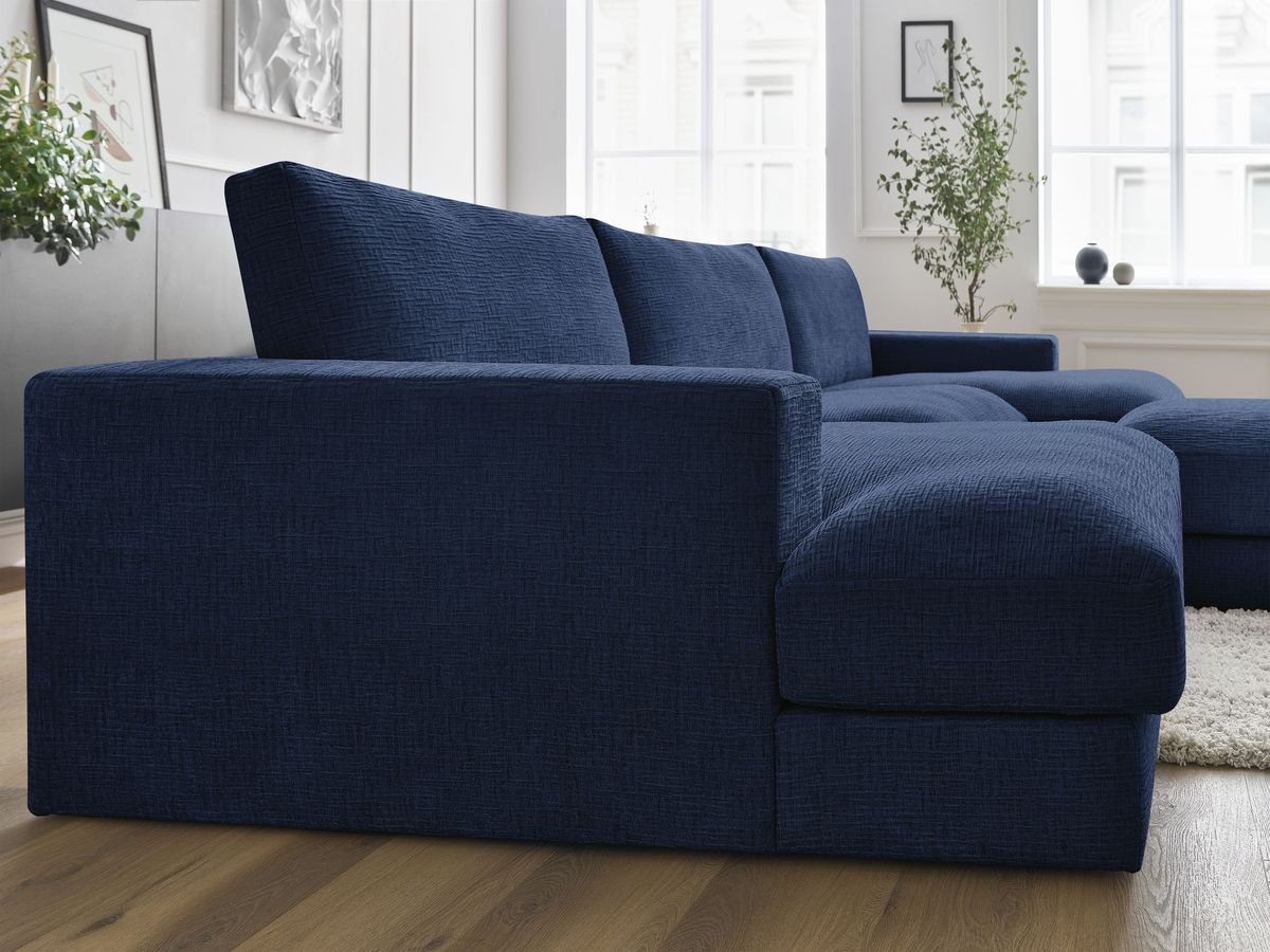 Bobochic Leonard Wohnlandschaft mit Pouf 349 × 159 cm Strukturstoff Dunkelblau