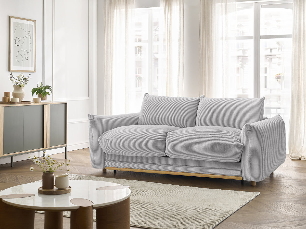 Bobochic Ernest Schlafsofa 3-Sitzer, Liegefläche 140 / 160 × 190 cm Cordsamt Hellgrau, Liegefläche 160 × 190 cm