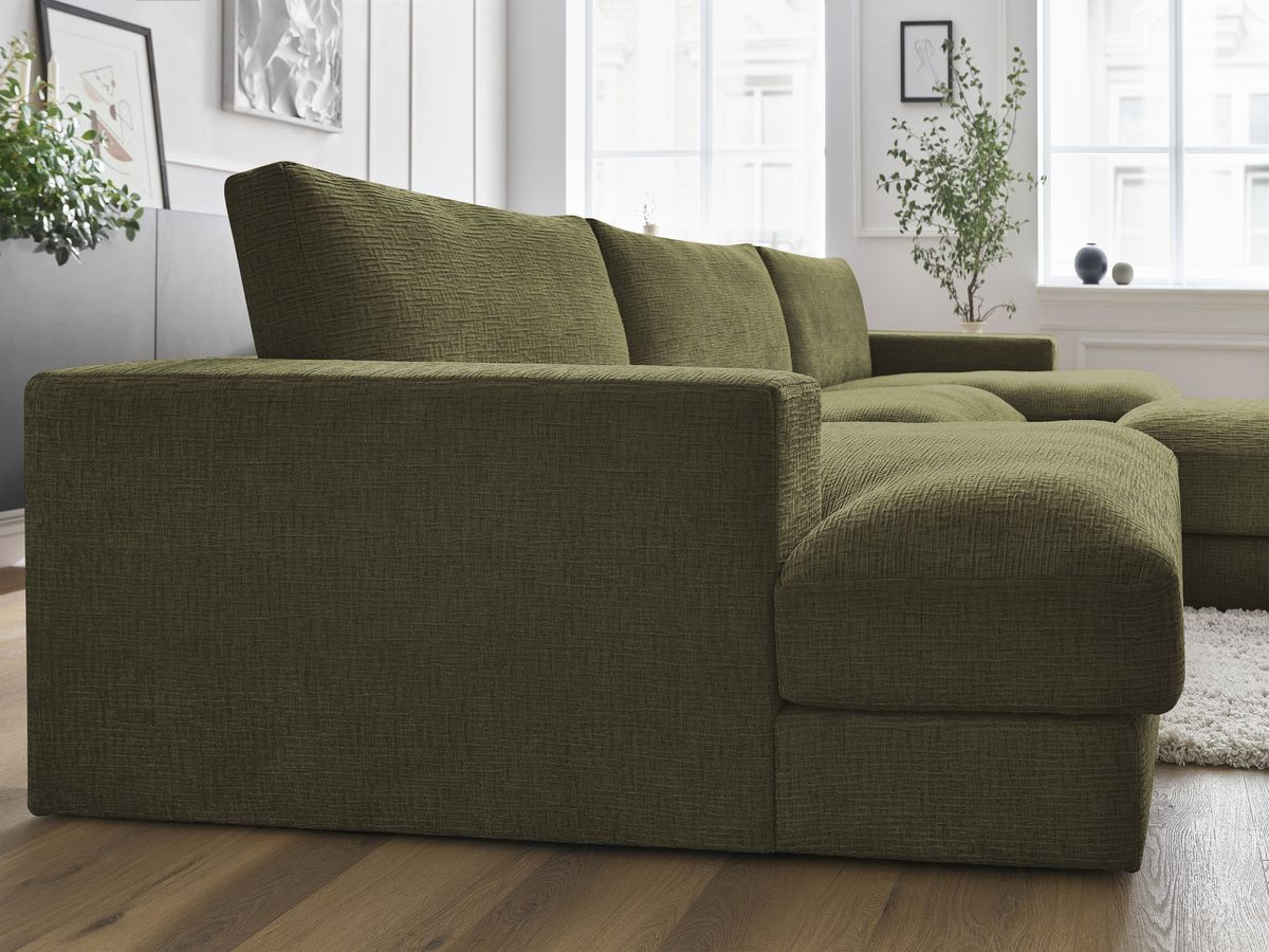 Bobochic Leonard Wohnlandschaft mit Pouf 349 × 159 cm Strukturstoff Grün