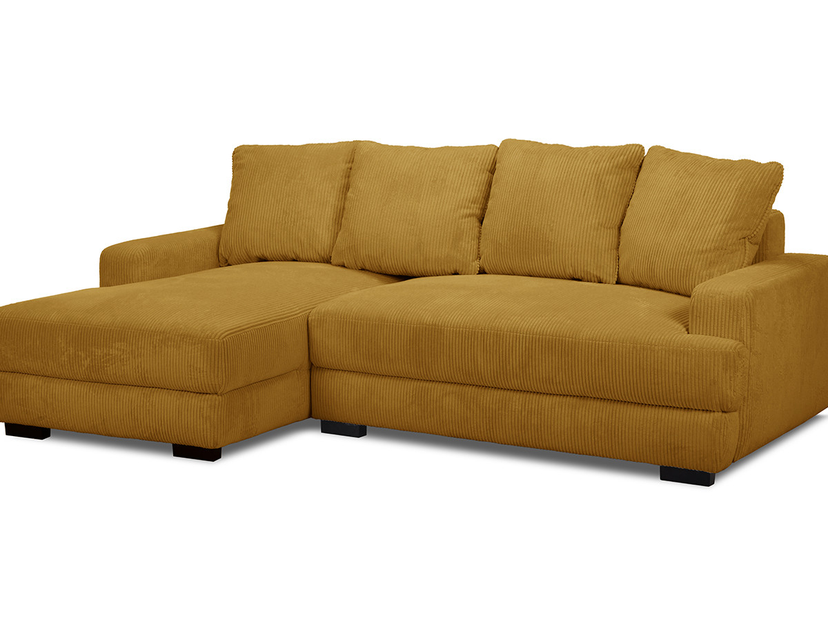 Bobochic Campi Ecksofa mit Schlaffunktion und Bettkasten Cordsamt Gelb Ecke links