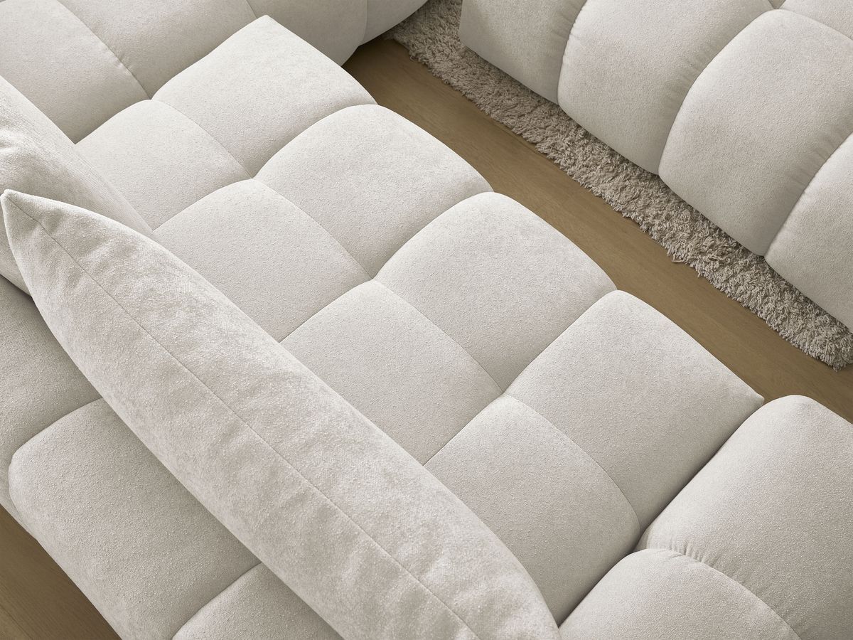 Bobochic Everest Ecksofa mit Schlaffunktion und Bettkasten und Pouf 320 × 212 cm, 5 Kissen Strukturstoff Weiß Ecke rechts