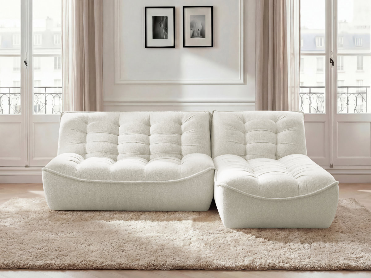Bobochic Serena Ecksofa Melange-Stoff Weiß