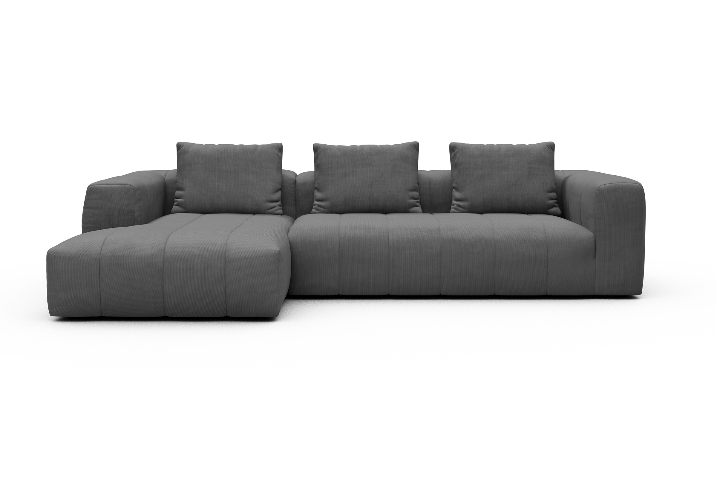 Ecksofa Hugo 2,5-Sitzer Armlehne rechts mit Chaiselongue Cordufine-Grey