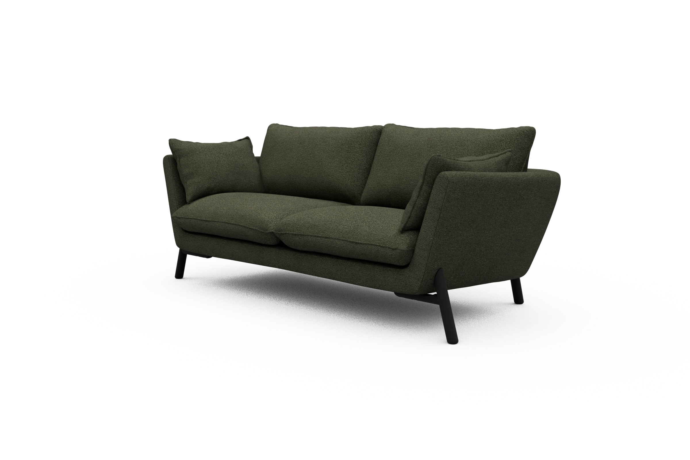 Sofa Emil 2-Sitzer Beinfarbe Eiche Schwarz Boucle-Forest-Green