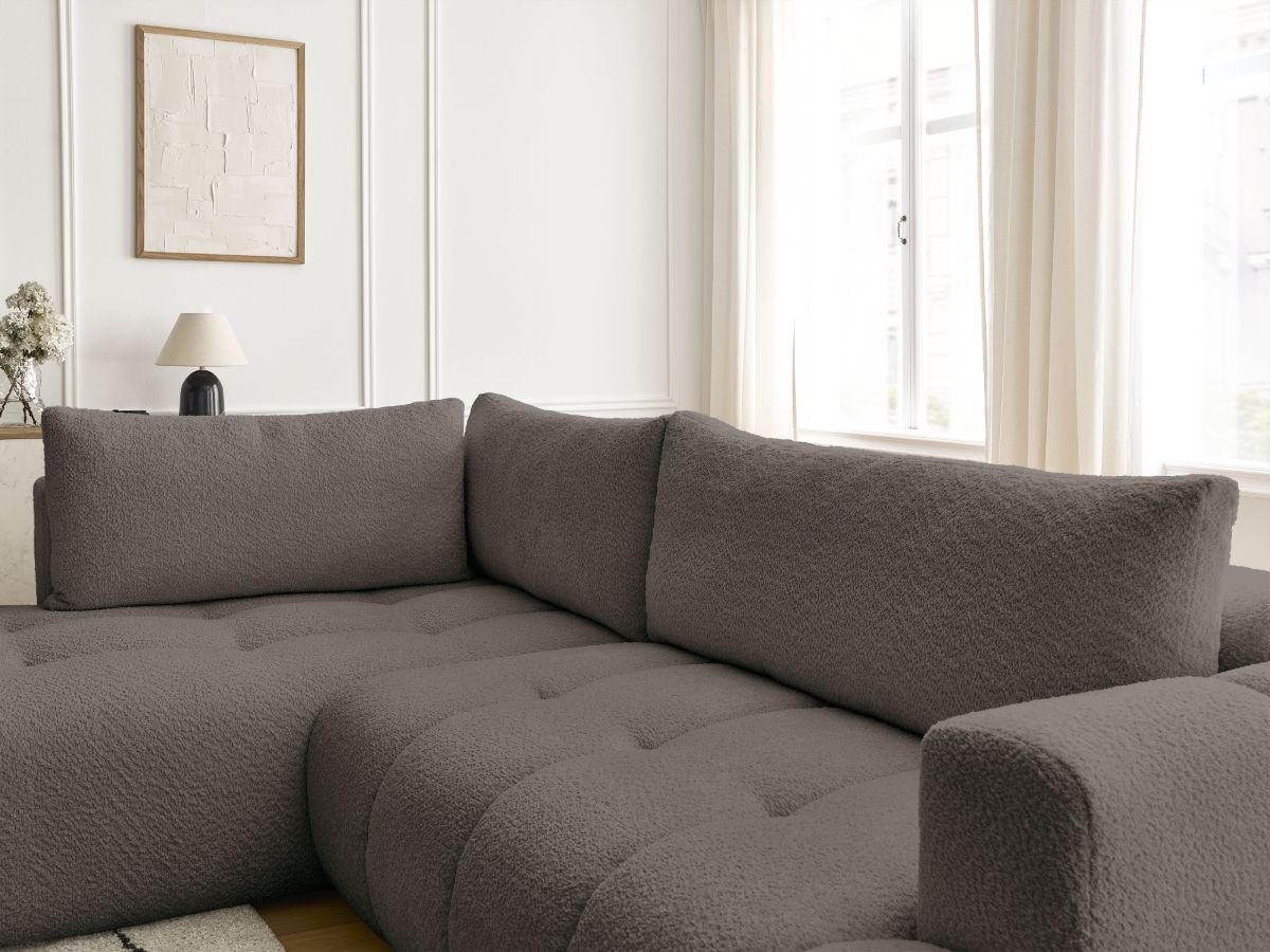 Bobochic Fuji Ecksofa mit Schlaffunktion und Bettkasten 282 × 204 cm Bouclé-Stoff Braun Ecke links
