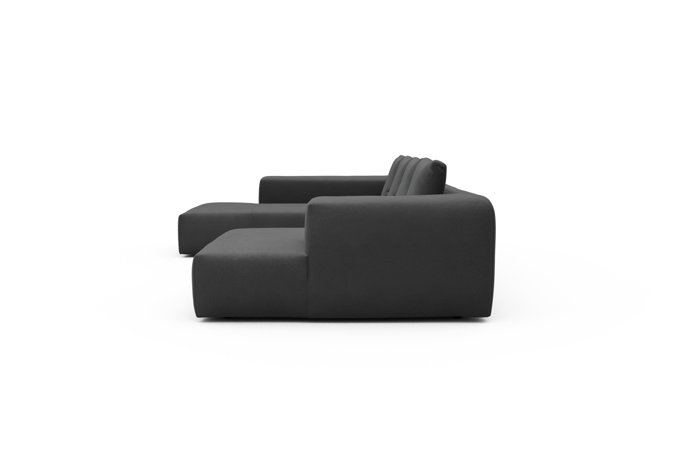 Wohnlandschaft Fred Relax-Ecke links mit 2-Sitzer und Chaiselongue rechts Strukturierter Stoff Satya 441-Warm-Zinc