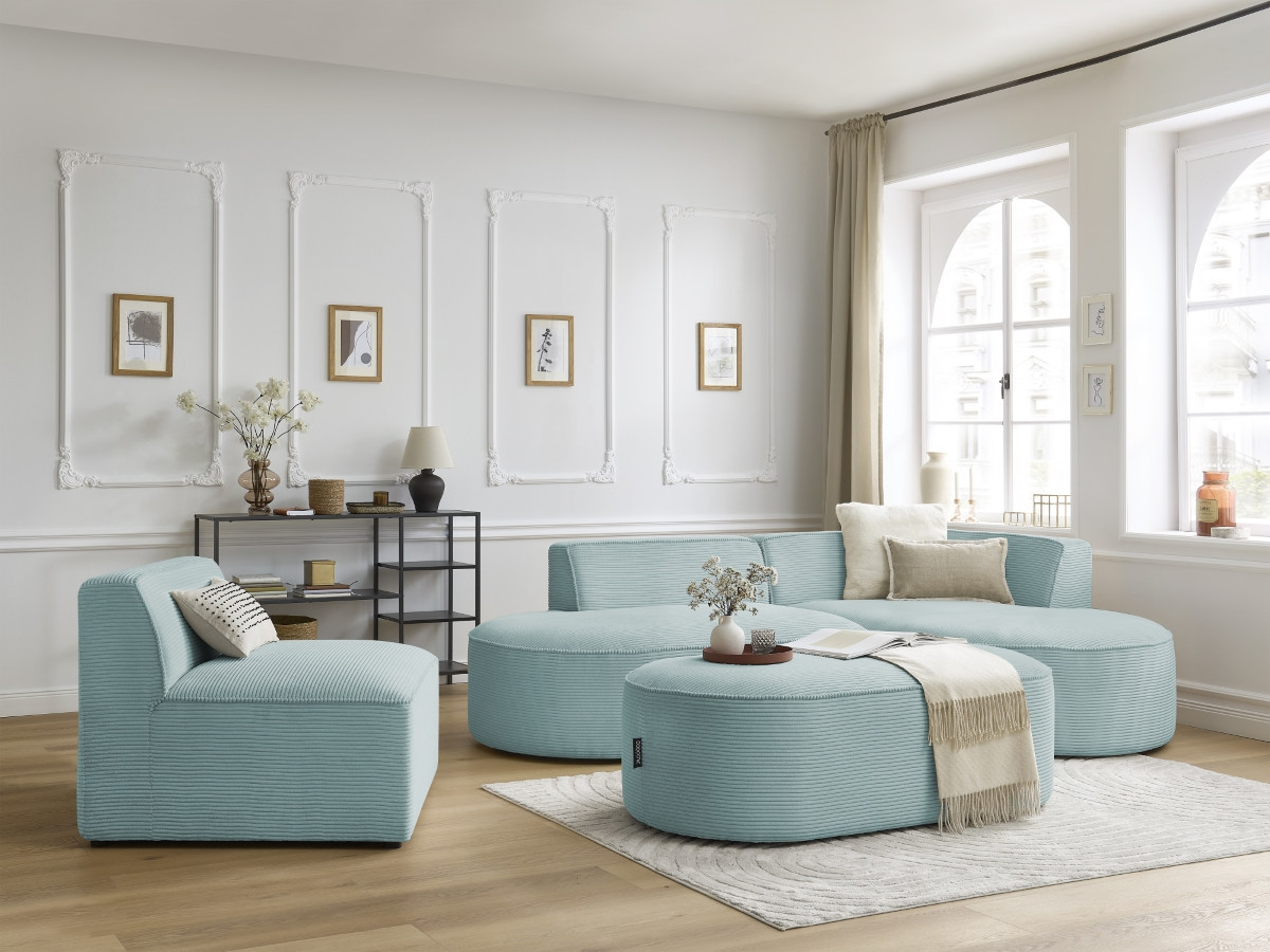 Bobochic Rousseau Sofamodul 1-Sitzer Cordsamt Hellblau