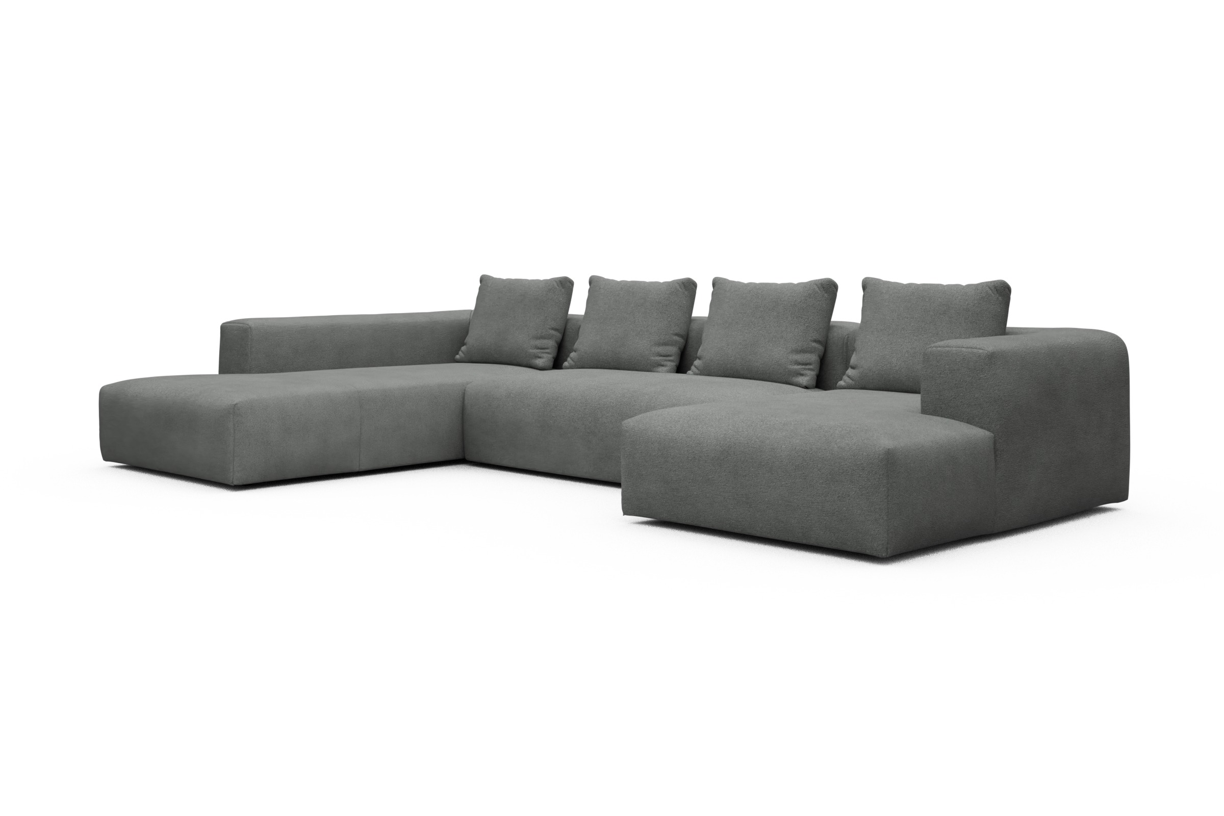 Wohnlandschaft Fred Relax-Ecke links mit 2-Sitzer und Chaiselongue rechts Boucle Skandi 533-Ash-Grey