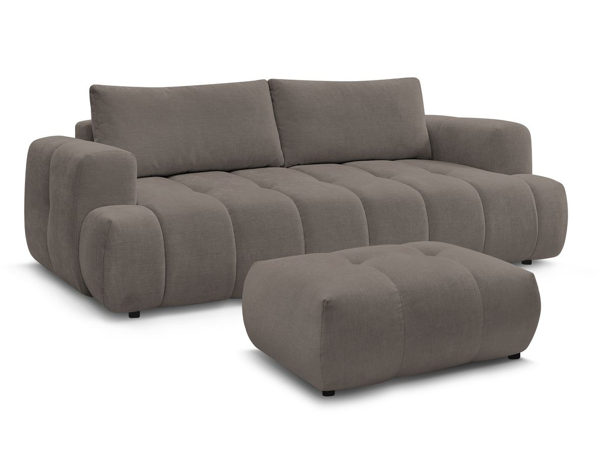 Bobochic Fuji Schlafsofa 3-Sitzer mit Bettkasten und Pouf Stoff Taupe